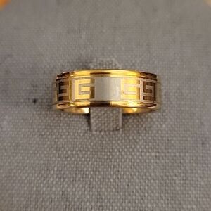 Two Tone Aztec Brass Wedding Band